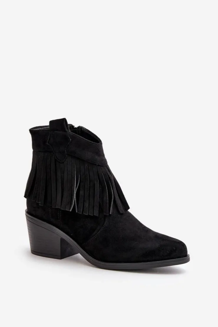 Discount Damskie buty S.Barski Botki Kowbojki Damskie Na Zamek Eko Zamszowe Czarne S.Barski HY42-127