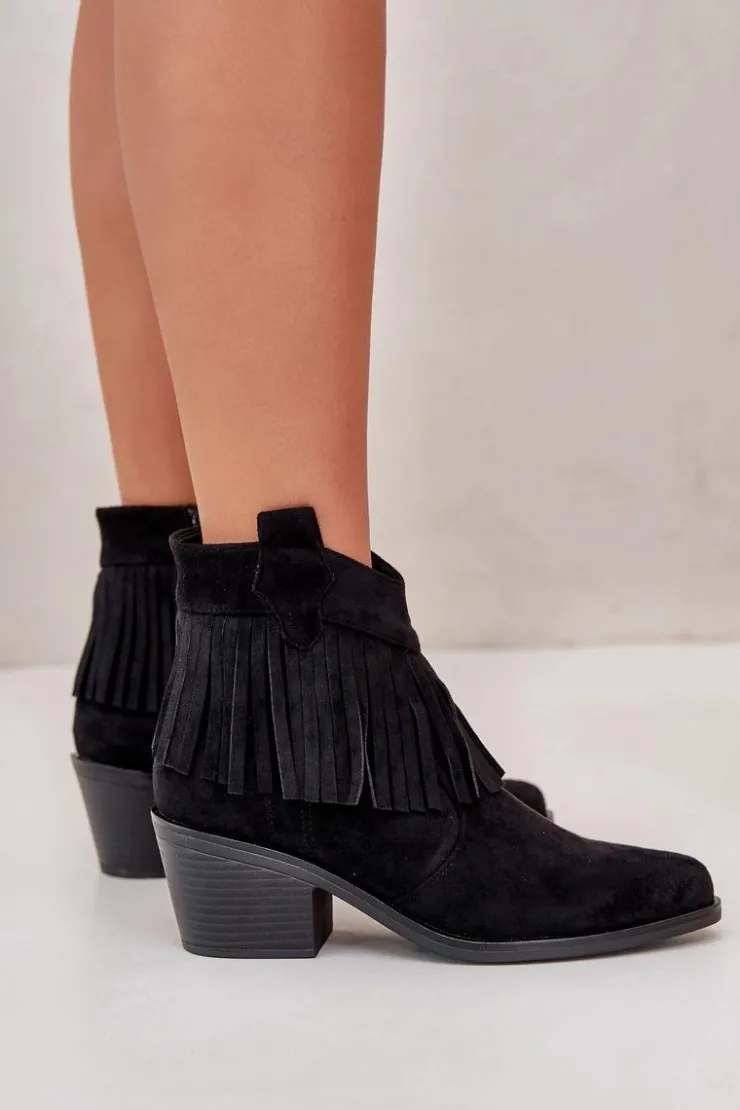 Discount Damskie buty S.Barski Botki Kowbojki Damskie Na Zamek Eko Zamszowe Czarne S.Barski HY42-127