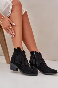 Discount Damskie buty S.Barski Botki Kowbojki Damskie Na Zamek Eko Zamszowe Czarne S.Barski HY42-127