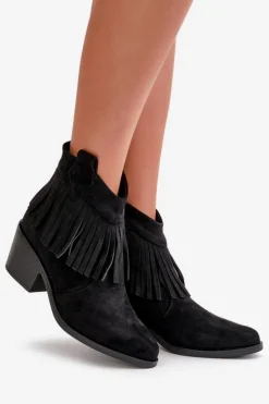 Discount Damskie buty S.Barski Botki Kowbojki Damskie Na Zamek Eko Zamszowe Czarne S.Barski HY42-127