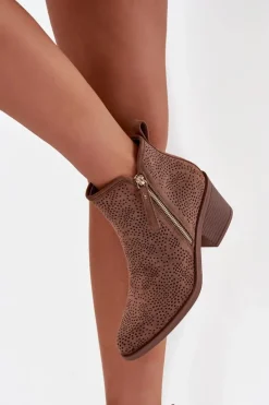 Damskie buty S.Barski Botki Na Słupku|Botki Ażurowe*Botki Kowbojki Damskie Na Obcasie S.Barski HY52-538 Brązowe Brązowy