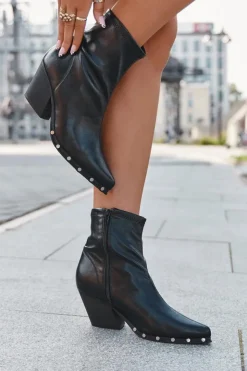 Boto Botki Ocieplane|Botki Na Słupku*Botki Kowbojki Damskie Z Eko Skóry Na Słupku Czarne Abrielle Czarny