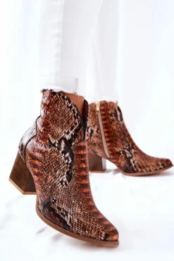 Hot Boto Botki Kowbojki Lewski Brązowy Wężowy Wzór EV28