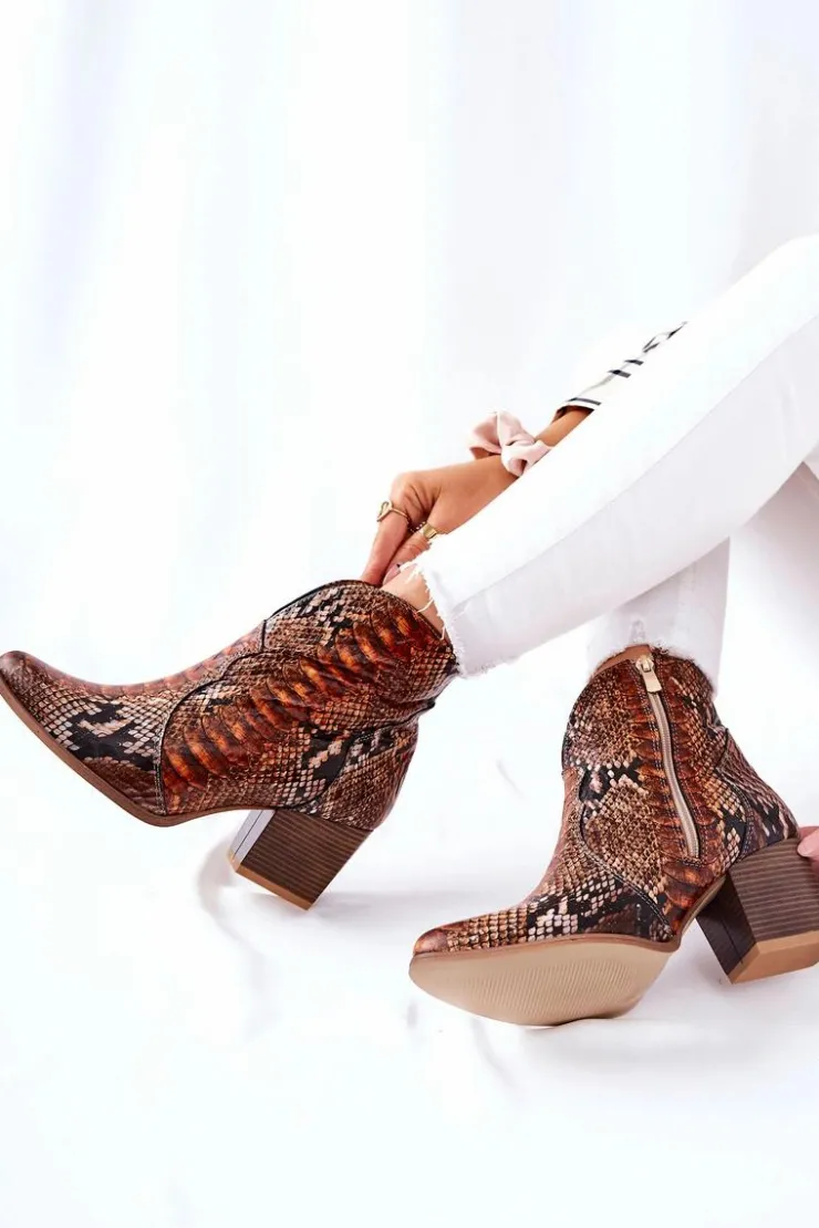 Hot Boto Botki Kowbojki Lewski Brązowy Wężowy Wzór EV28