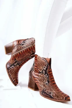 Hot Boto Botki Kowbojki Lewski Brązowy Wężowy Wzór EV28