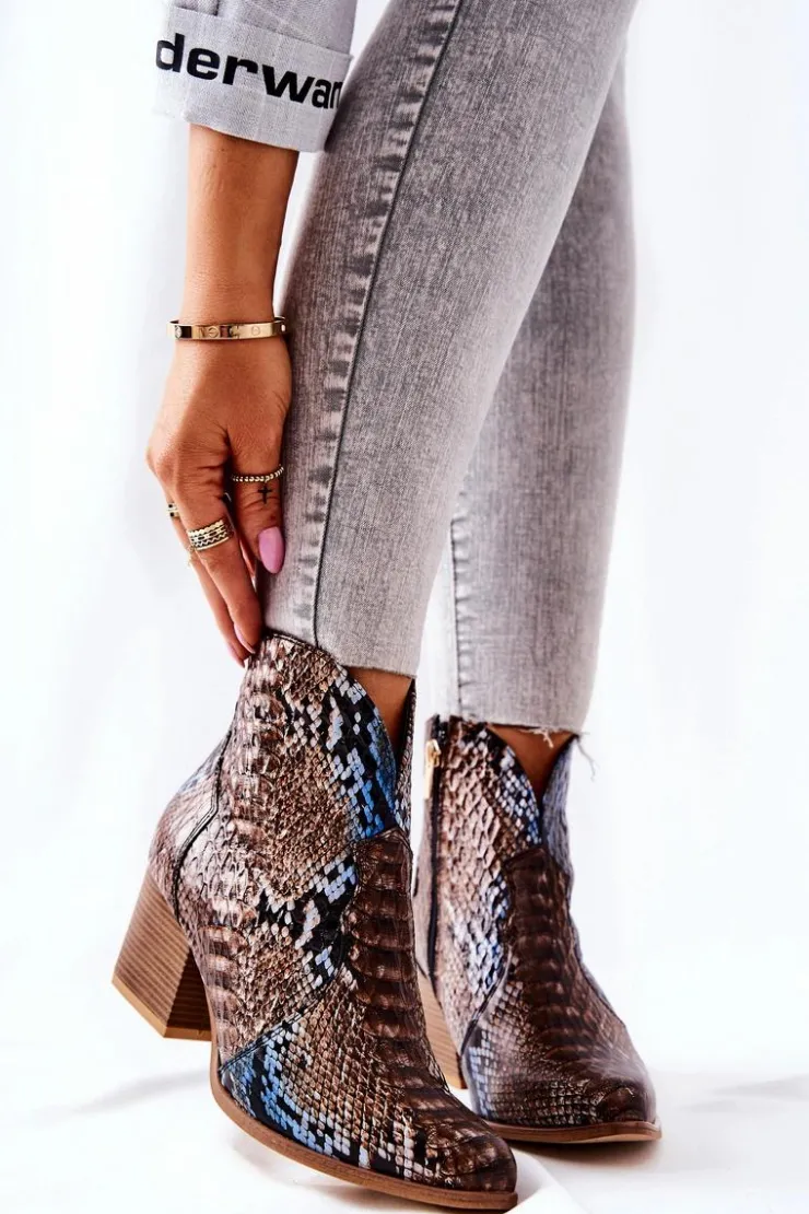 Boto Botki Na Słupku|Brązowe I Beżowe Botki*Botki Kowbojki Lewski Brązowo-Niebieskie Wężowy Wzór EV28