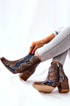 Boto Botki Na Słupku|Brązowe I Beżowe Botki*Botki Kowbojki Lewski Brązowo-Niebieskie Wężowy Wzór EV28