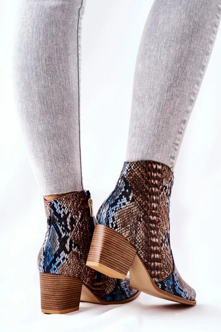 Boto Botki Na Słupku|Brązowe I Beżowe Botki*Botki Kowbojki Lewski Brązowo-Niebieskie Wężowy Wzór EV28