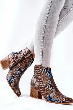 Boto Botki Na Słupku|Brązowe I Beżowe Botki*Botki Kowbojki Lewski Brązowo-Niebieskie Wężowy Wzór EV28