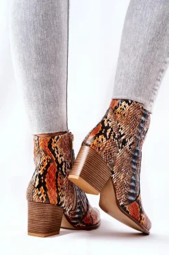 Damskie Boto Botki Kowbojki Lewski Pomarańczowo-Niebieskie Wężowy Wzór EV28