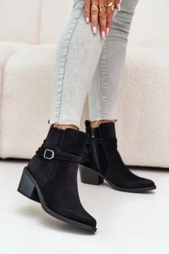 Boto Botki Na Słupku|Czarne Botki*Botki Kowbojki Na Obcasie Z Noskami W Szpic Ocieplane Na Zamek Czarne Glamer