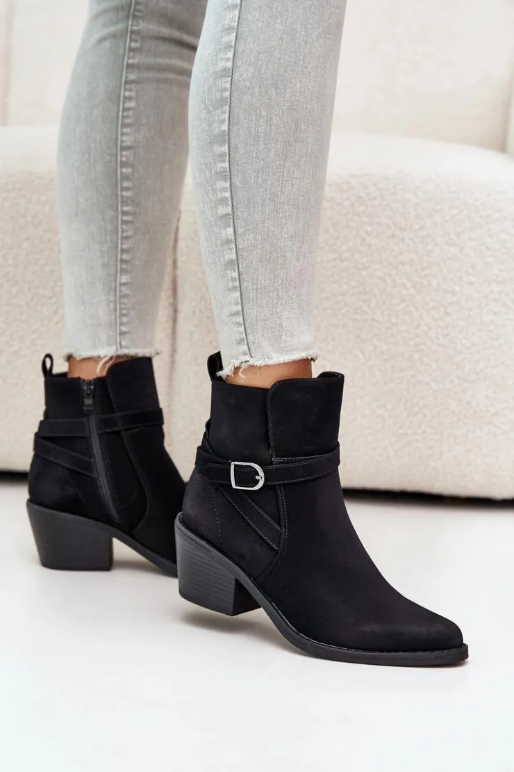 Boto Botki Na Słupku|Czarne Botki*Botki Kowbojki Na Obcasie Z Noskami W Szpic Ocieplane Na Zamek Czarne Glamer