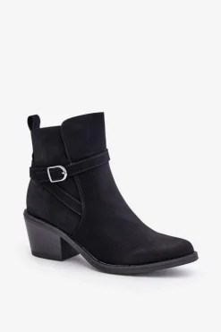 Boto Botki Na Słupku|Czarne Botki*Botki Kowbojki Na Obcasie Z Noskami W Szpic Ocieplane Na Zamek Czarne Glamer