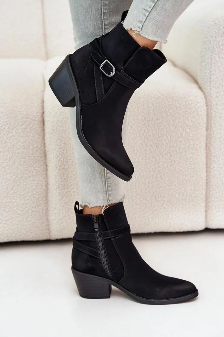 Boto Botki Na Słupku|Czarne Botki*Botki Kowbojki Na Obcasie Z Noskami W Szpic Ocieplane Na Zamek Czarne Glamer