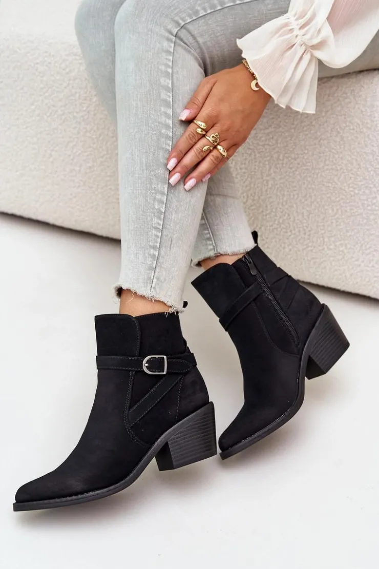 Boto Botki Na Słupku|Czarne Botki*Botki Kowbojki Na Obcasie Z Noskami W Szpic Ocieplane Na Zamek Czarne Glamer