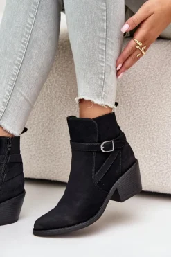 Boto Botki Na Słupku|Czarne Botki*Botki Kowbojki Na Obcasie Z Noskami W Szpic Ocieplane Na Zamek Czarne Glamer