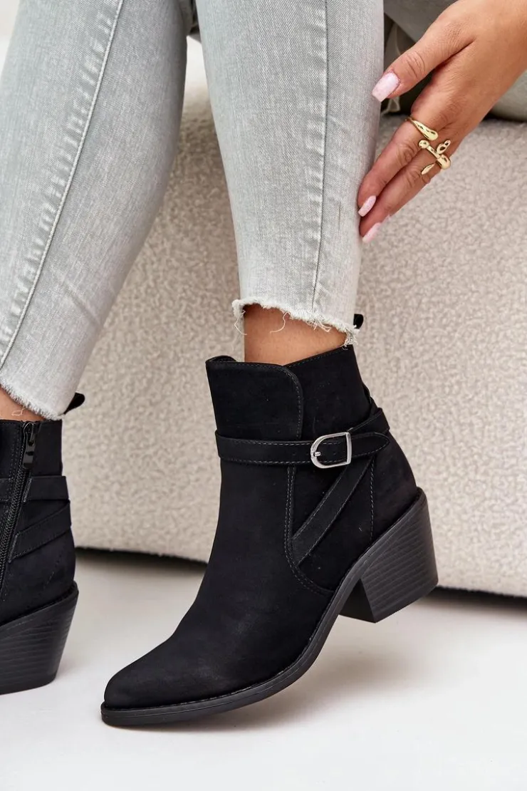 Boto Botki Na Słupku|Czarne Botki*Botki Kowbojki Na Obcasie Z Noskami W Szpic Ocieplane Na Zamek Czarne Glamer