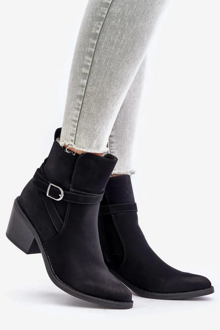 Boto Botki Na Słupku|Czarne Botki*Botki Kowbojki Na Obcasie Z Noskami W Szpic Ocieplane Na Zamek Czarne Glamer
