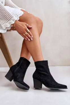 Discount Boto Botki Kowbojki Na Słupku Eko Zamszowe Czarne Arabelline Czarny