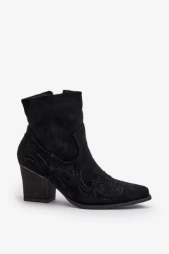 Discount Boto Botki Kowbojki Na Słupku Eko Zamszowe Czarne Arabelline Czarny