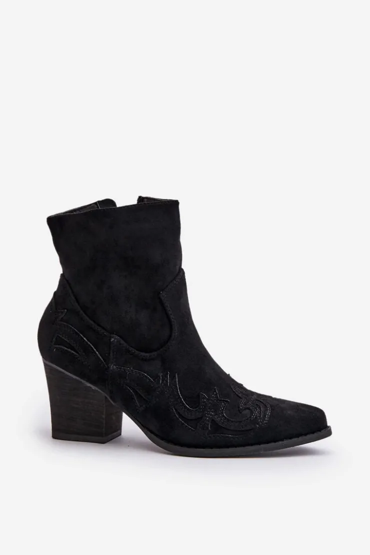 Discount Boto Botki Kowbojki Na Słupku Eko Zamszowe Czarne Arabelline Czarny