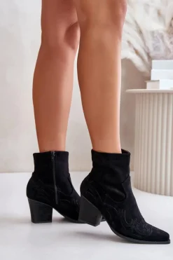 Discount Boto Botki Kowbojki Na Słupku Eko Zamszowe Czarne Arabelline Czarny