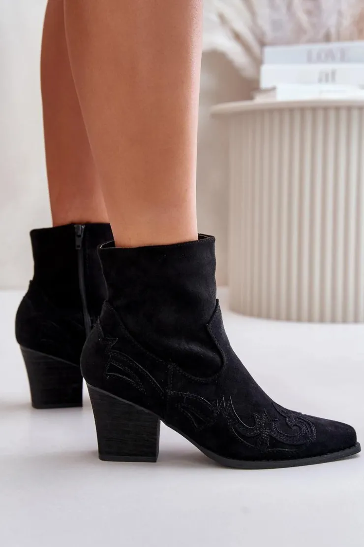 Discount Boto Botki Kowbojki Na Słupku Eko Zamszowe Czarne Arabelline Czarny