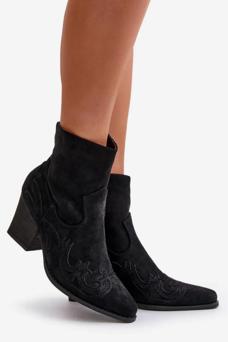 Discount Boto Botki Kowbojki Na Słupku Eko Zamszowe Czarne Arabelline Czarny