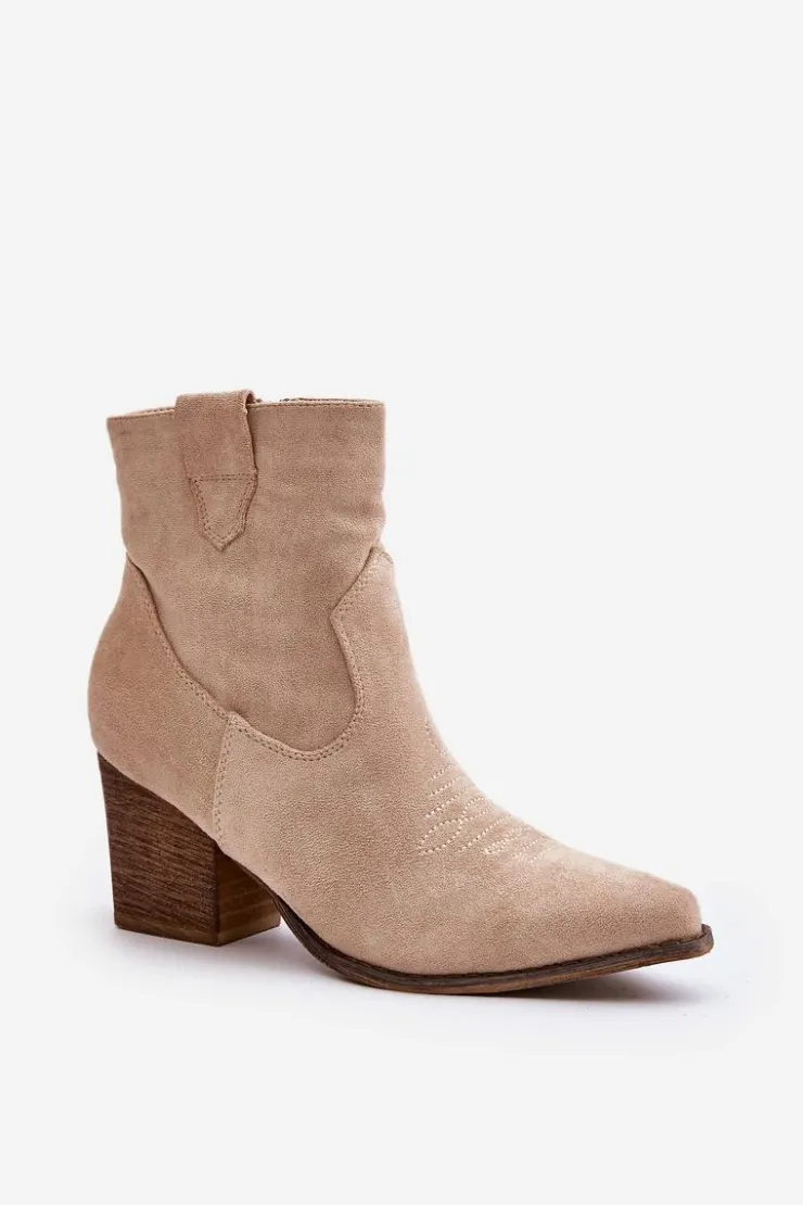 Boto Botki Wiosenne|Botki Na Słupku*Botki Kowbojki Na Słupku Eko Zamszowe Jasnobeżowe Belorinae