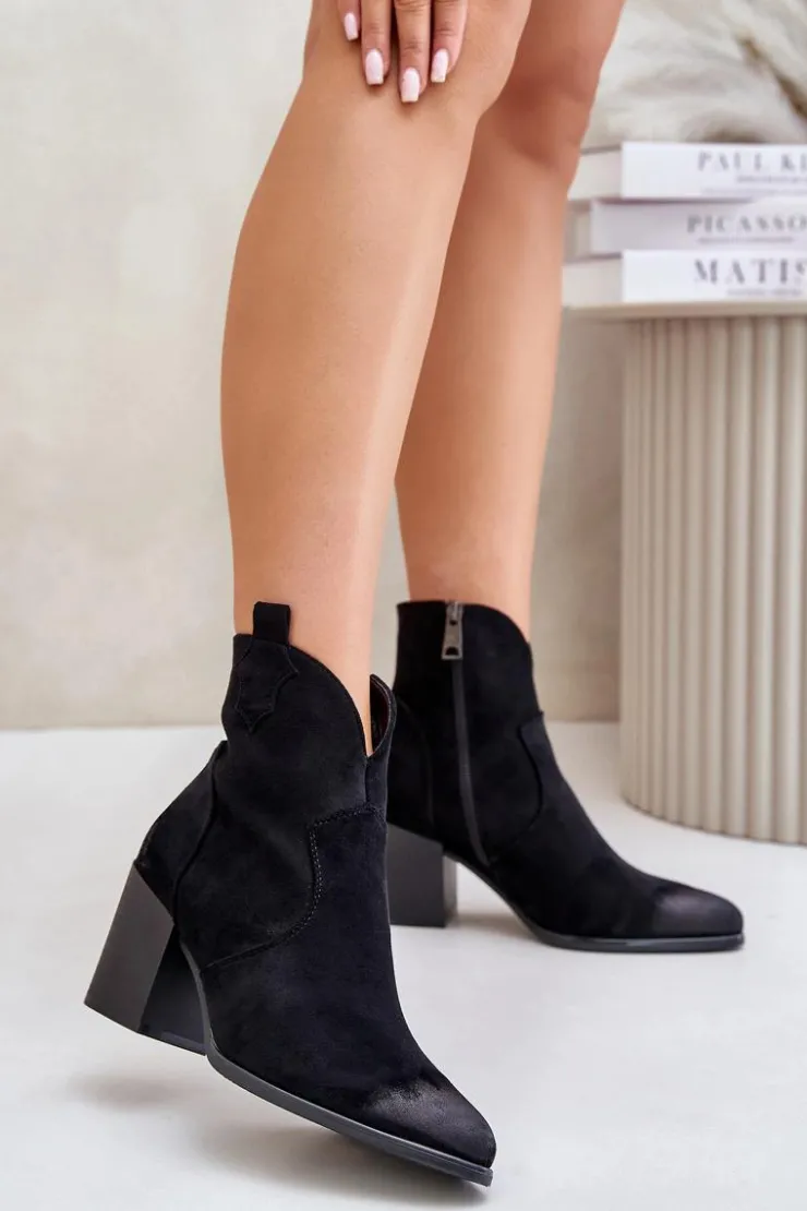 Best Buty damskie Vinceza Botki Kowbojki Na Słupku Ocieplane Z Eko Zamszu Vinceza 58345 Czarne Czarny