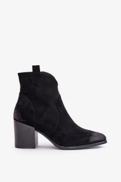 Best Buty damskie Vinceza Botki Kowbojki Na Słupku Ocieplane Z Eko Zamszu Vinceza 58345 Czarne Czarny