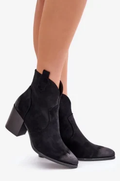 Best Buty damskie Vinceza Botki Kowbojki Na Słupku Ocieplane Z Eko Zamszu Vinceza 58345 Czarne Czarny