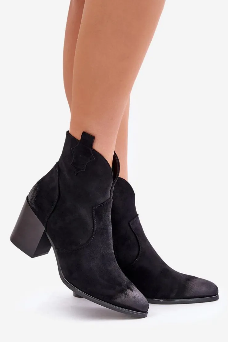 Best Buty damskie Vinceza Botki Kowbojki Na Słupku Ocieplane Z Eko Zamszu Vinceza 58345 Czarne Czarny