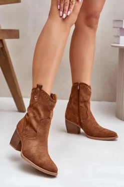 Boto Botki Kowbojki Na Słupku Z Eko Zamszu Camel Narinae