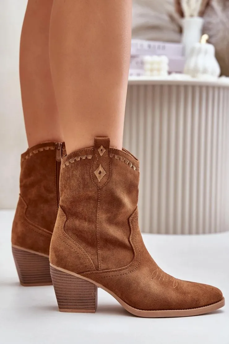 Boto Botki Kowbojki Na Słupku Z Eko Zamszu Camel Narinae