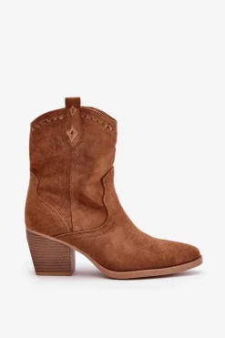 Boto Botki Kowbojki Na Słupku Z Eko Zamszu Camel Narinae