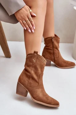 Boto Botki Kowbojki Na Słupku Z Eko Zamszu Camel Narinae