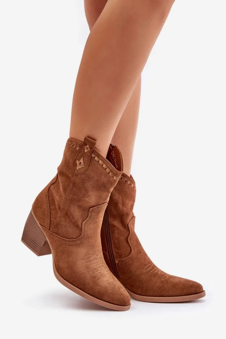 Boto Botki Kowbojki Na Słupku Z Eko Zamszu Camel Narinae