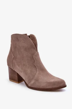 Boto Botki Na Słupku|Brązowe I Beżowe Botki*Botki Kowbojki Zamszowe Lewski EV28 Beżowe