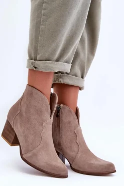 Boto Botki Na Słupku|Brązowe I Beżowe Botki*Botki Kowbojki Zamszowe Lewski EV28 Beżowe