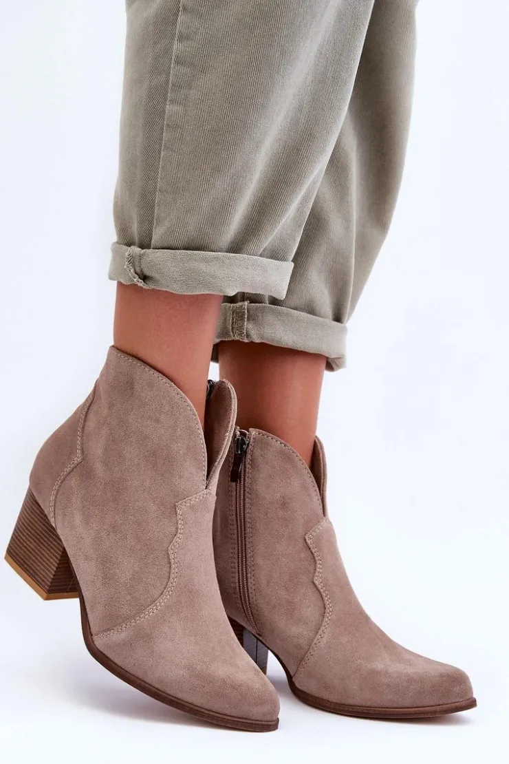 Boto Botki Na Słupku|Brązowe I Beżowe Botki*Botki Kowbojki Zamszowe Lewski EV28 Beżowe