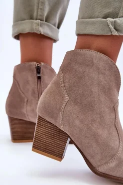 Boto Botki Na Słupku|Brązowe I Beżowe Botki*Botki Kowbojki Zamszowe Lewski EV28 Beżowe