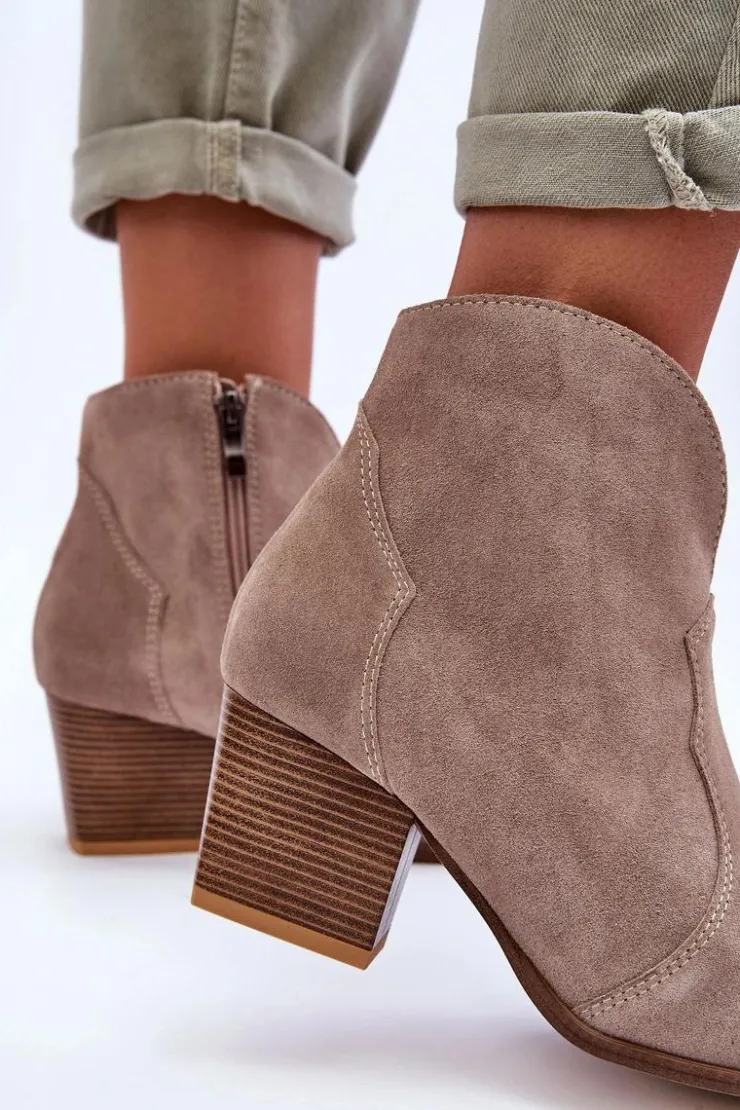 Boto Botki Na Słupku|Brązowe I Beżowe Botki*Botki Kowbojki Zamszowe Lewski EV28 Beżowe