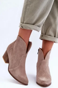 Boto Botki Na Słupku|Brązowe I Beżowe Botki*Botki Kowbojki Zamszowe Lewski EV28 Beżowe