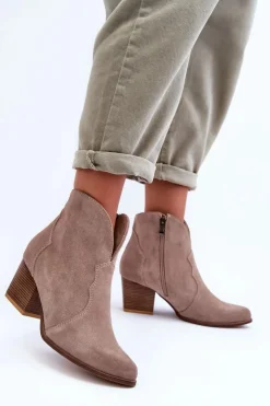 Boto Botki Na Słupku|Brązowe I Beżowe Botki*Botki Kowbojki Zamszowe Lewski EV28 Beżowe