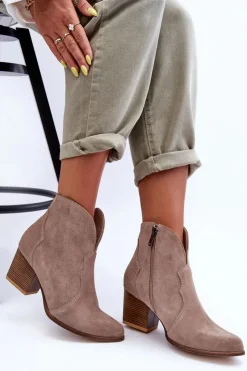 Boto Botki Na Słupku|Brązowe I Beżowe Botki*Botki Kowbojki Zamszowe Lewski EV28 Beżowe