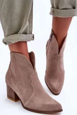 Boto Botki Na Słupku|Brązowe I Beżowe Botki*Botki Kowbojki Zamszowe Lewski EV28 Beżowe