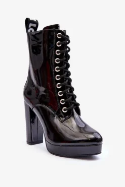 Clearance Boto Botki Lakierowane Na Obcasie Czarne Lolis