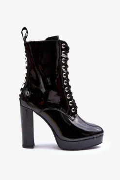 Clearance Boto Botki Lakierowane Na Obcasie Czarne Lolis