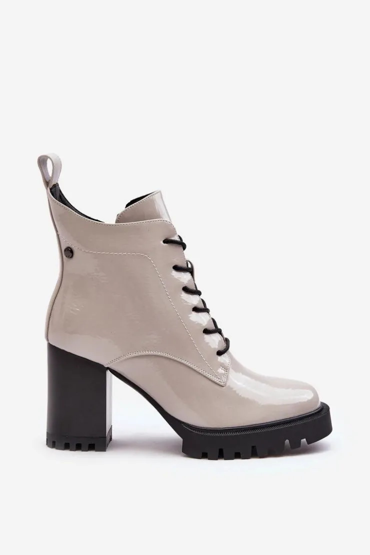 Discount Damskie buty S.Barski Botki Lakierowane Na Słupku Ocieplane Jasnoszare S.Barski MR870-54